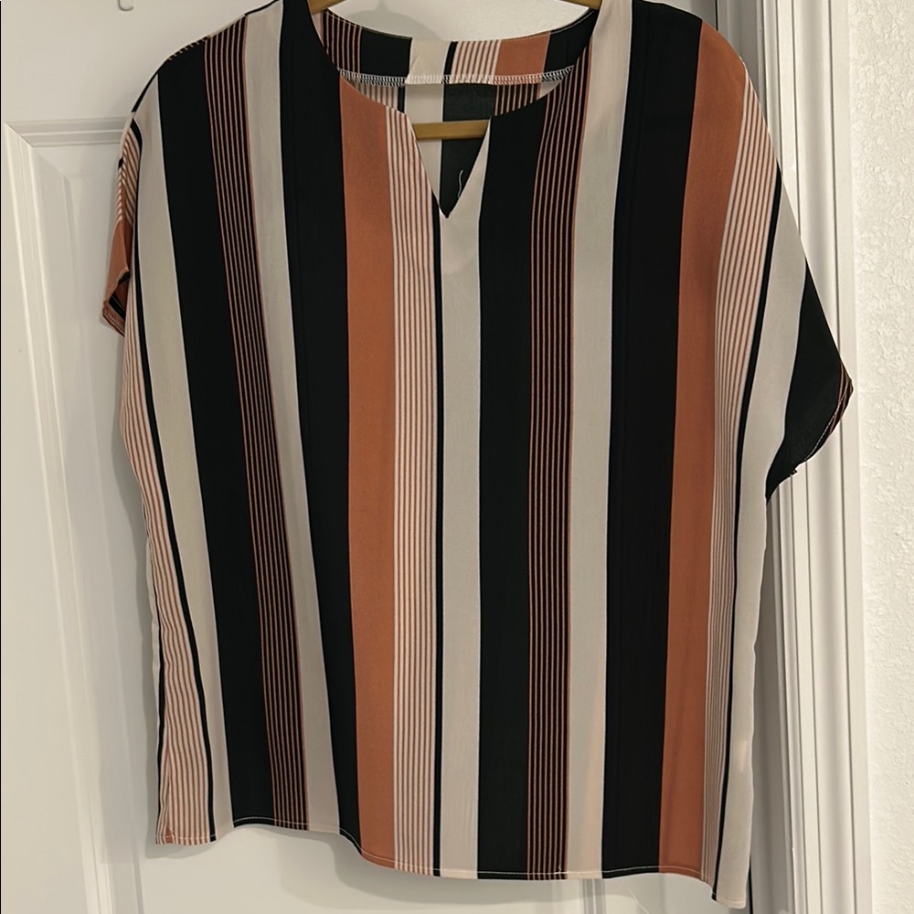 Striped Women's Top - Black, Mauve, and Tan